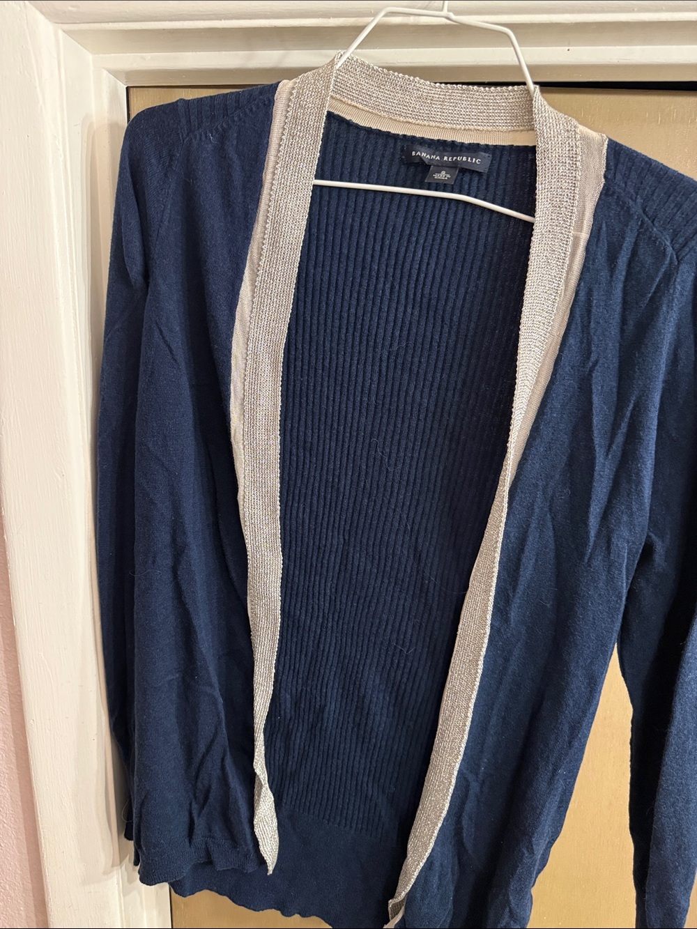 Banana Republic Navy Open-Front Cardigan with Cream Trim
